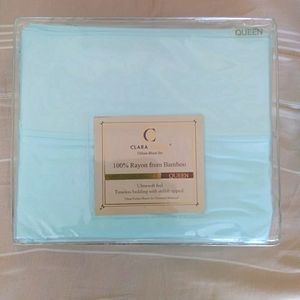 Clara Clark 100% rayon from bamboo light blue queen deluxe sheet set